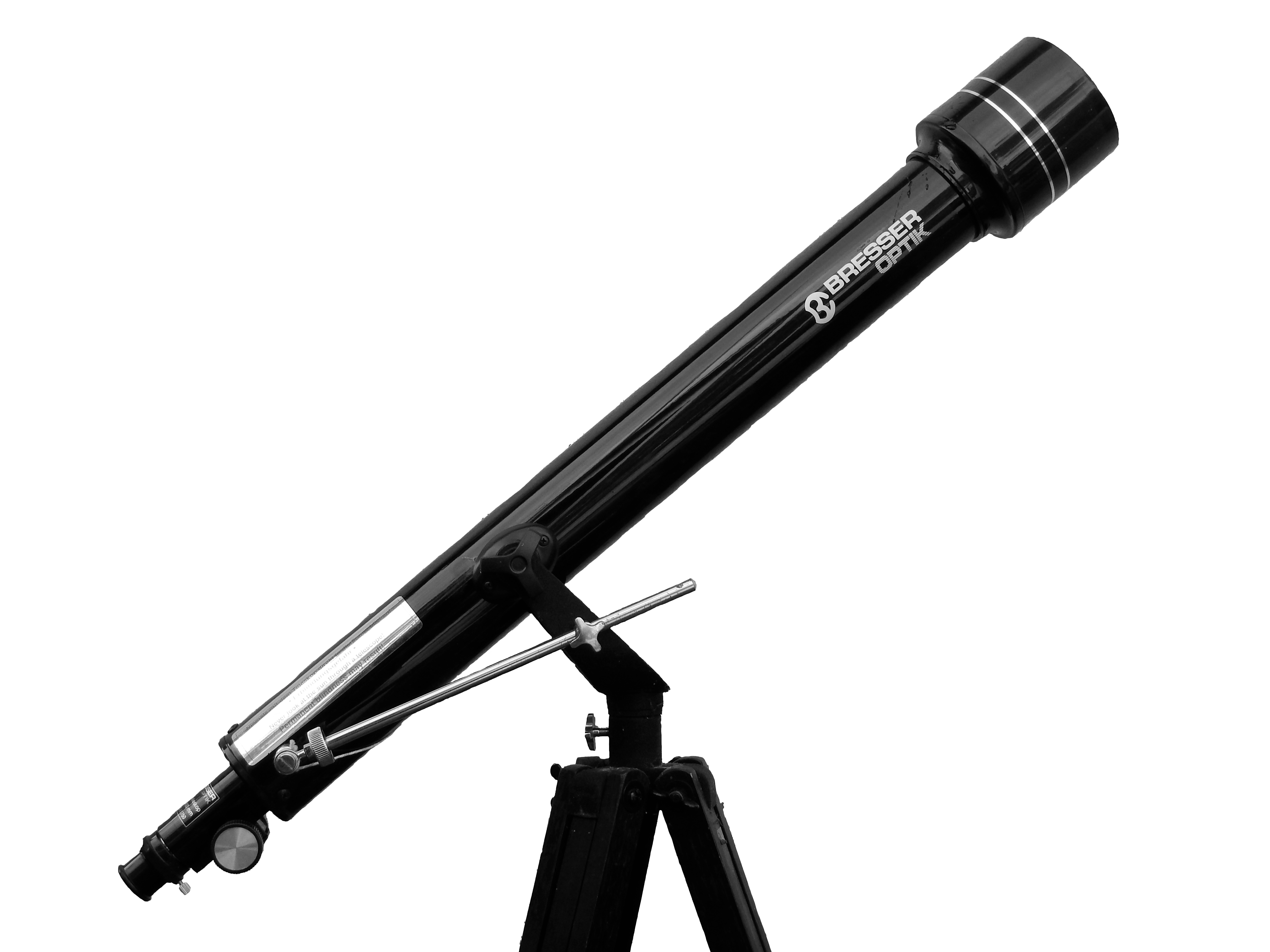 Bild, dass ein Linsenteleskop (Refraktor) auf einer azimutalen Montierung zeigt