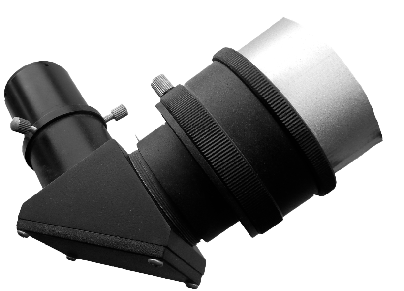 Bild, das einen Zenitspiegel zeigt, der am Okularauszug eines Teleskops befestigt ist